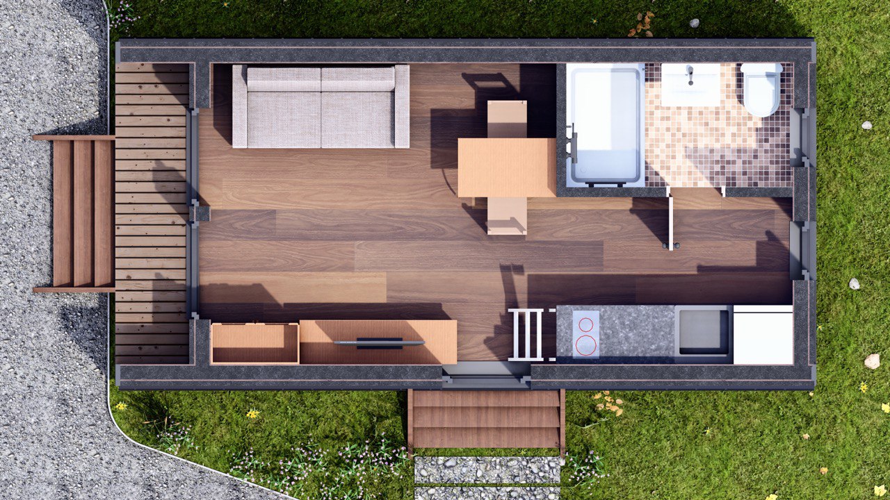 Tiny House - Modulhus - Minihus - Containerhus, Prefabricerat Hus - 28 m² - Energieffektiv - SIP-Modell Tiny House - Modulhus - Minihus - Containerhus, Prefabricerat Hus - 28 m² - Energieffektiv - SIP-Modell
