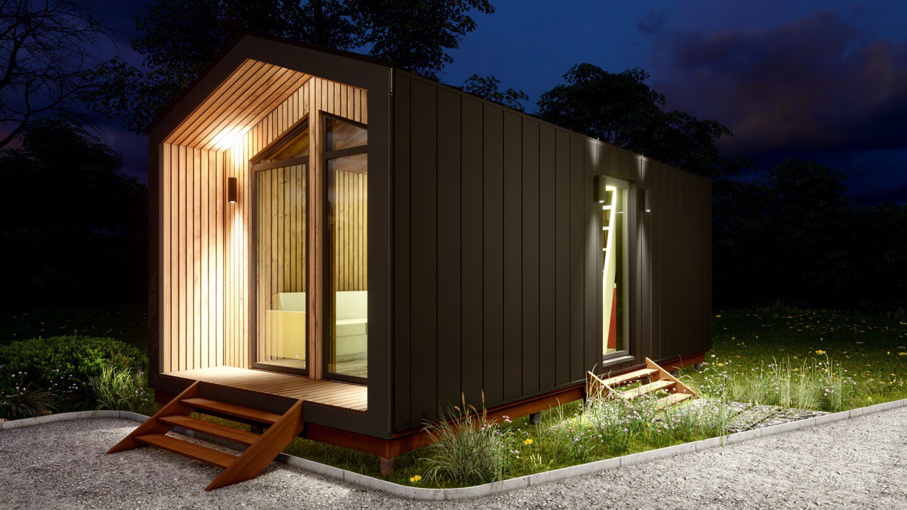 Tiny House - Modulhus - Minihus - Containerhus, Prefabricerat Hus - 28 m² - Energieffektiv - SIP-Modell Tiny House - Modulhus - Minihus - Containerhus, Prefabricerat Hus - 28 m² - Energieffektiv - SIP-Modell