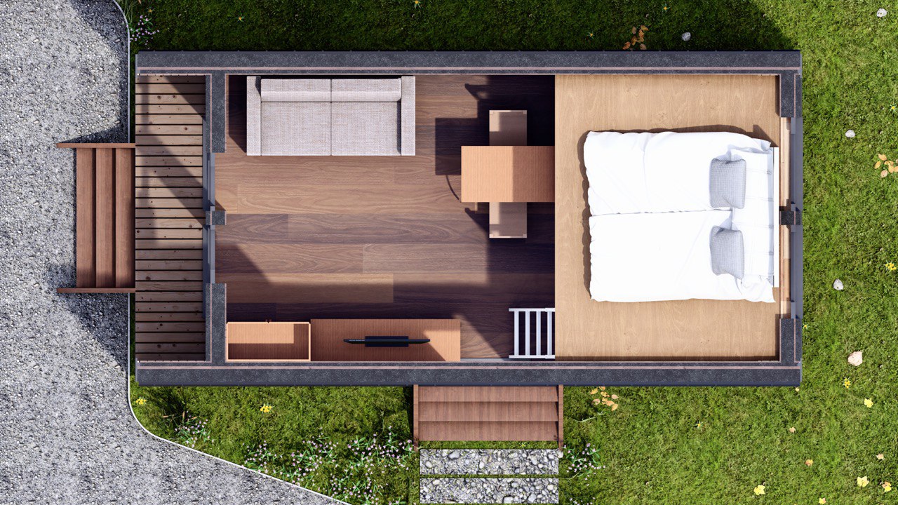 Tiny House - Modulhus - Minihus - Containerhus, Prefabricerat Hus - 28 m² - Energieffektiv - SIP-Modell Tiny House - Modulhus - Minihus - Containerhus, Prefabricerat Hus - 28 m² - Energieffektiv - SIP-Modell