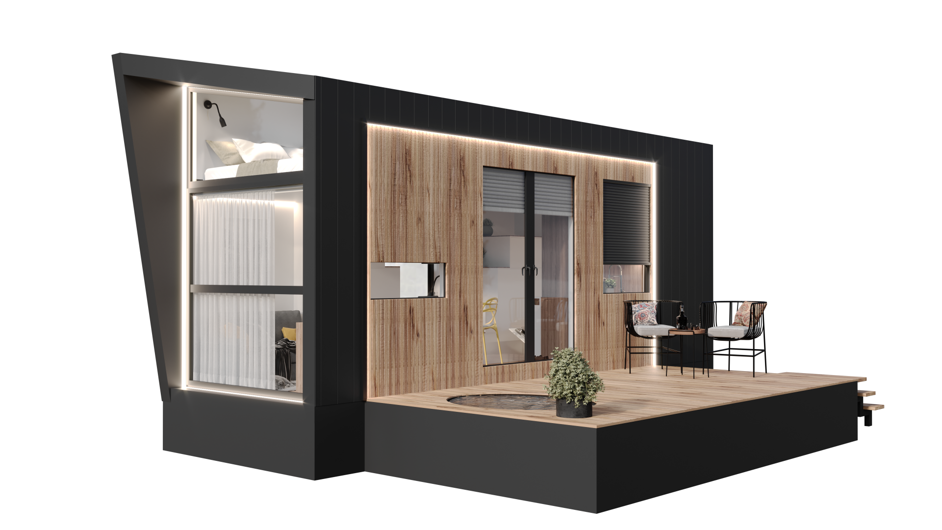 Tiny House, Containerhus, Modulhus, Minihus, 21,78 m² , två våningar - Modell G
