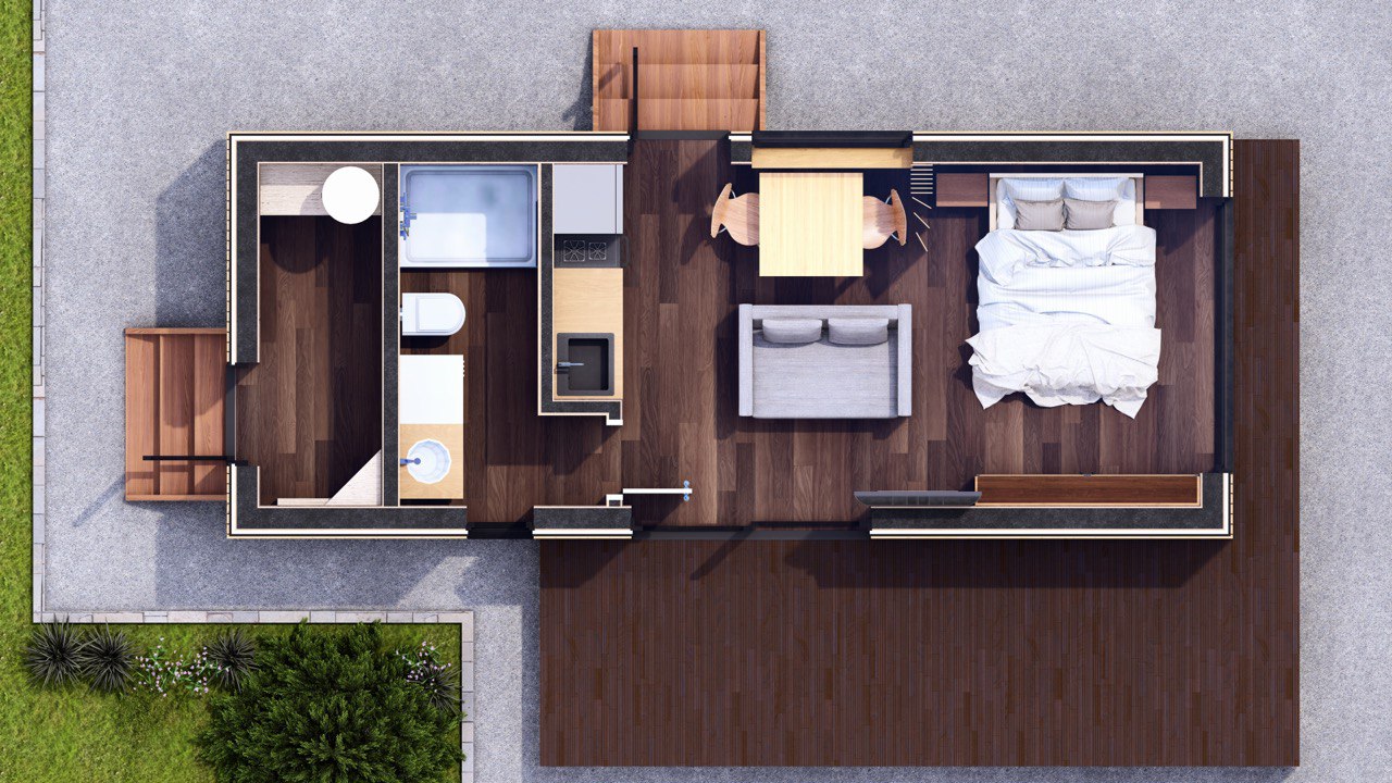 Tiny House - Modulhus - Minihus - Containerhus, Prefabricerat Hus - 29 m² - Energieffektiv - SIP-Modell