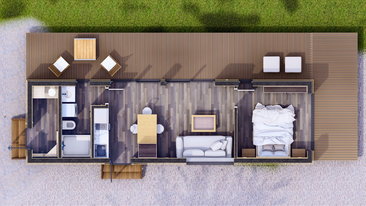 Tiny House - Modulhus - Minihus - Containerhus, Prefabricerat Hus - 40 m² - Energieffektiv - SIP-Modell Tiny House - Modulhus - Minihus - Containerhus, Prefabricerat Hus - 40 m² - Energieffektiv - SIP-Modell